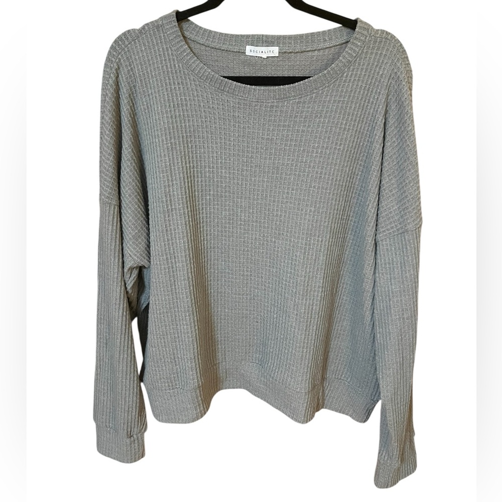 Socialite Gray Boxy Waffle Knit Sweater